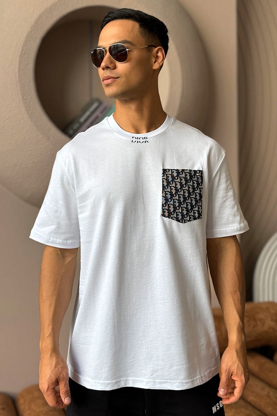 Белая оверсайз футболка Dior pocket logo