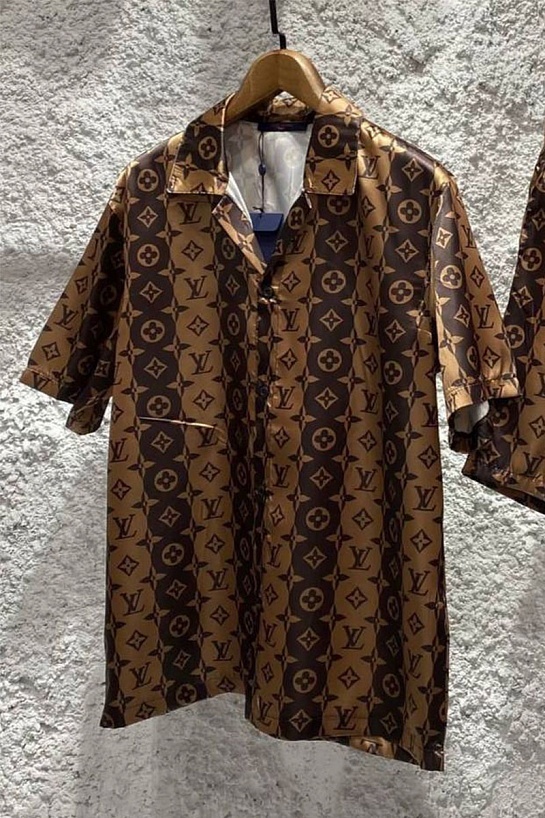 Брендовая мужская рубашка Louis Vuitton Monogram all-over - Brown