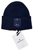 Брендовая тёмно-синяя шапка Moncler