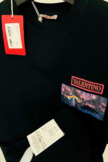 Мужская чёрная футболка Valentino brocade patch   