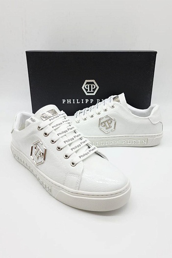 Кожаные кроссовки Philipp Plein белого цвета   