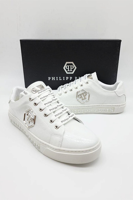 Кожаные кроссовки Philipp Plein белого цвета