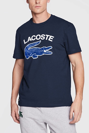 Мужская синяя футболка Lacoste logo-print   