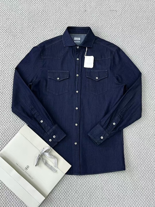 Мужская тёмно-синяя рубашка Brunello Cucinelli Premium