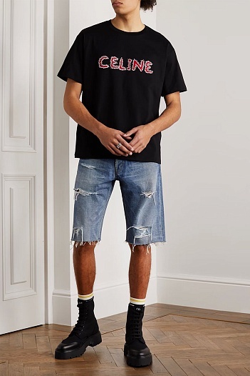 Мужская чёрная футболка Celine logo-print   