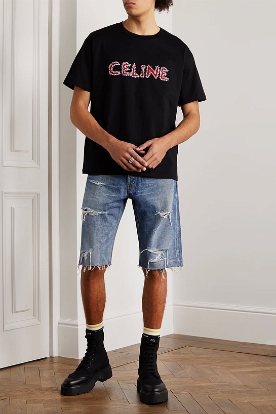 Мужская чёрная футболка Celine logo-print