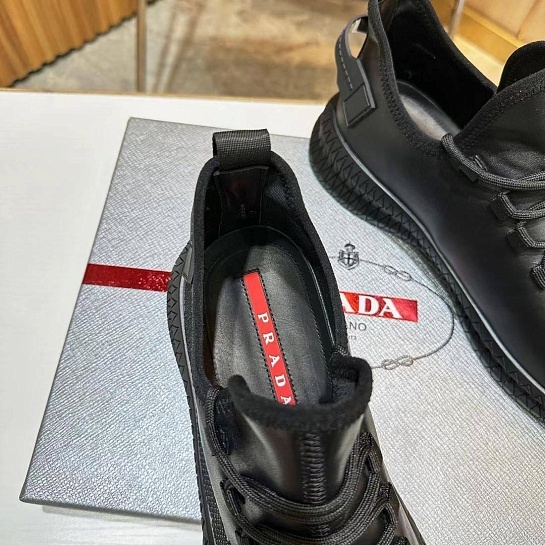 Мужские кожаные кроссовки Prada lace-up - Black