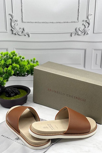 Мужские кожаные шлёпанцы Brunello Cucinelli   