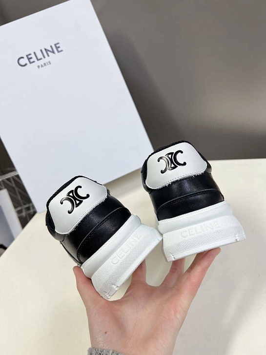 Женские кожаные кроссовки Celine чёрного цвета