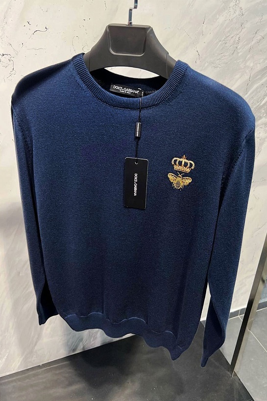 Тёмно-синий джемпер Dolce&Gabbana bee crown embroidered
