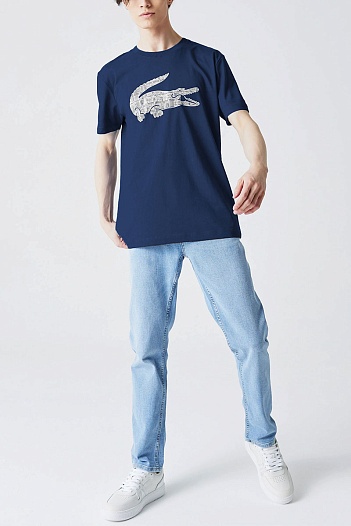 Мужская синяя футболка Lacoste logo-print   