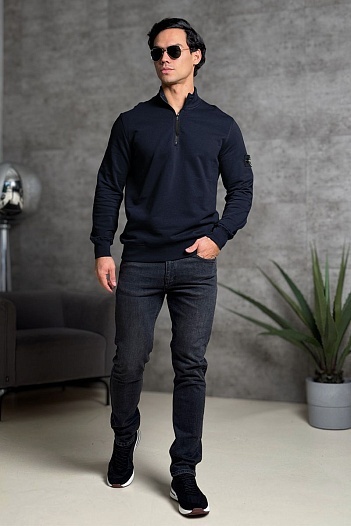 Мужская тёмно-синяя кофта с патчем на плече Stone Island Zip Neck   