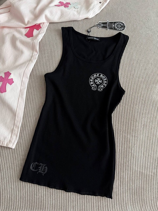 Женская чёрная майка Chrome Hearts premium