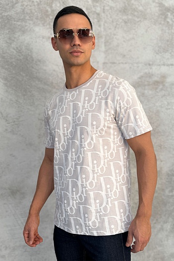 Бежевая мужская футболка Dior All-over Logo   