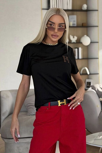 Женская чёрная футболка Hermes premium    