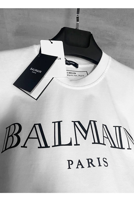Белая футболка Balmain Paris black logo-print