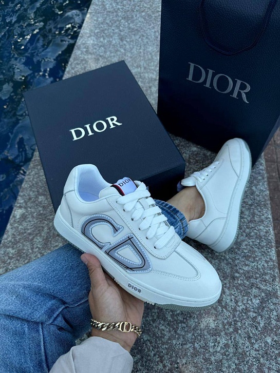 Женские кожаные кроссовки Dior - White