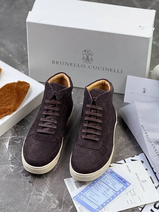 Замшевые кроссовки с меховой стелькой Brunello Cucinelli