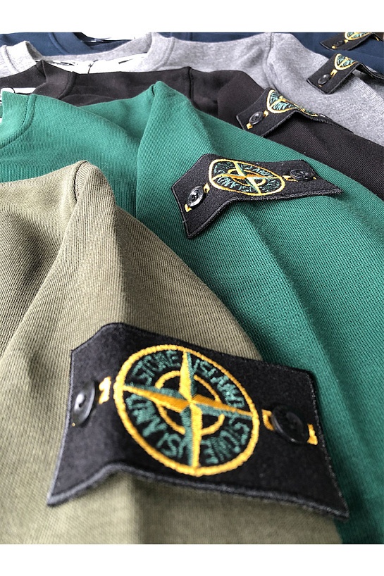 Мужской чёрный свитшот Stone Island с патчем на плече embossed logo