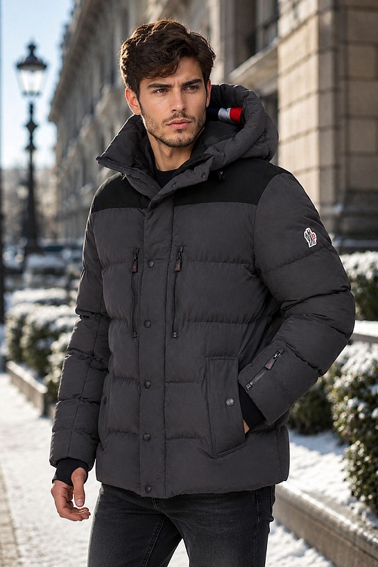 Утеплённая тёмно-серая куртка Moncler Grenoble