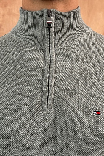 Серый джемпер Tommy Hilfiger Zip Neck logo-embroidered   