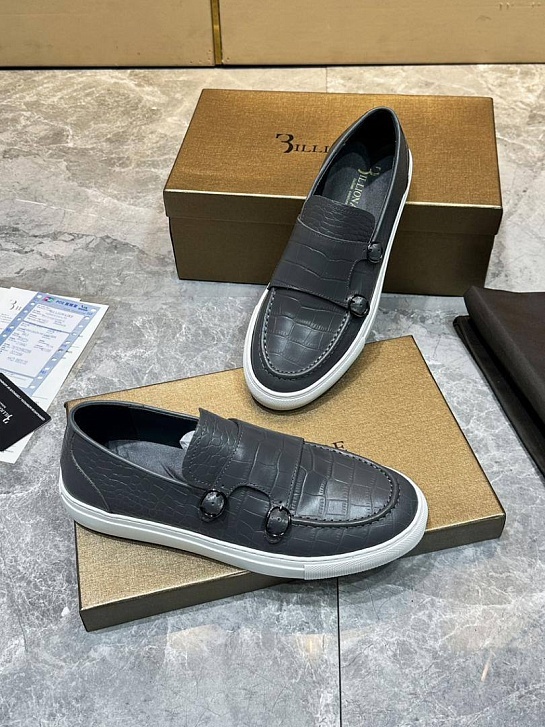Мужские кожаные лоферы Billionaire серого цвета