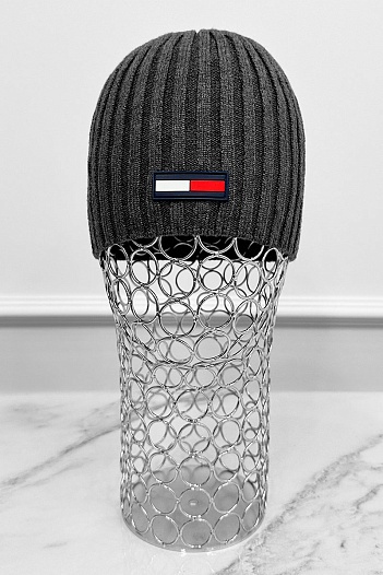 Мужская серая шапка Tommy Hilfiger logo-patch   