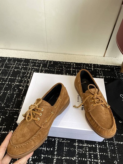 Женские замшевые лоферы Celine premium - Checknut   