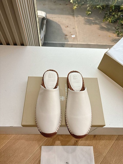 Женские кожаные шлёпанцы Brunello Cucinelli Premium - White   