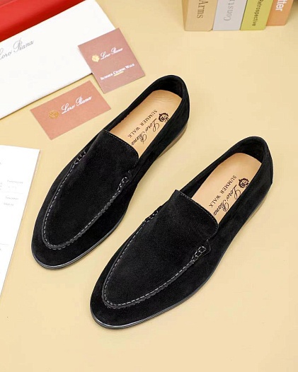 Мужские замшевые лоферы Loro Piana Summer Walk - Black   