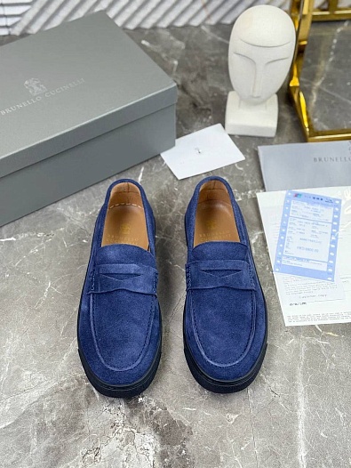 Замшевые лоферы Brunello Cucinelli синего цвета   