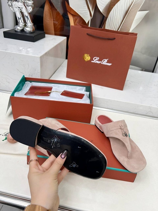 Женские замшевые шлёпанцы Loro Piana Premium - Pink