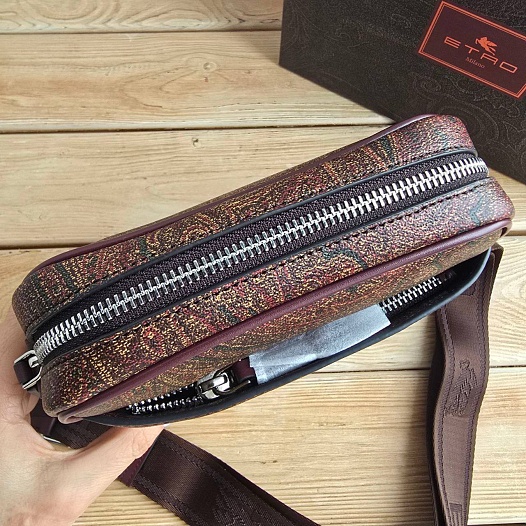 Кожаная сумка Etro с узором пейсли 22x24 см   