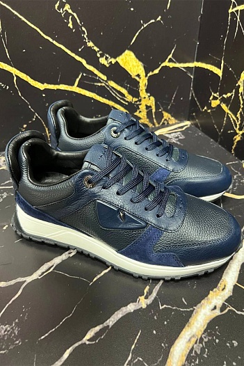 Кожаные кроссовки Fendi тёмно-синего цвета   