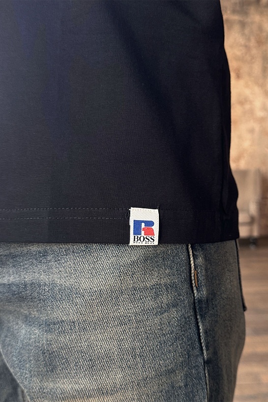 Мужская чёрная футболка Hugo Boss x Russell Athletic