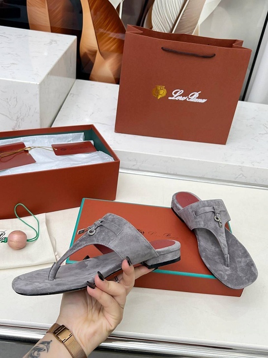Женские замшевые шлёпанцы Loro Piana Premium - Grey