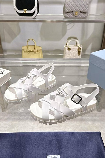 Женские кожаные сандалии Prada Monolith - White   
