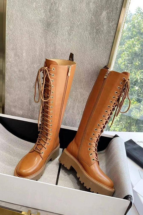 Женские кожаные сапоги Celine Premium - Brown