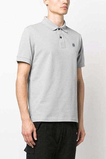 Мужское серое поло Stone Island compass badge   
