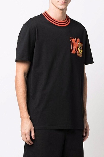 Чёрная мужская футболка Moschino flocked bear logo   