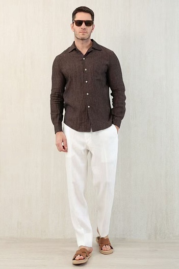 Льняная рубашка Brunello Cucinelli Premium - Brown   