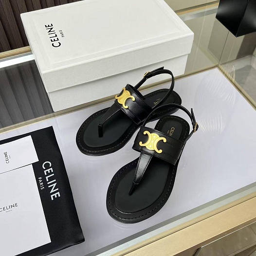 Женские кожаные сандалии Celine Premium - Black   