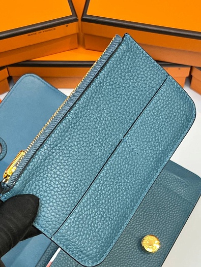 Кожаный кошелёк Hermes Dogon Duo - Blue 19.5x12 см   