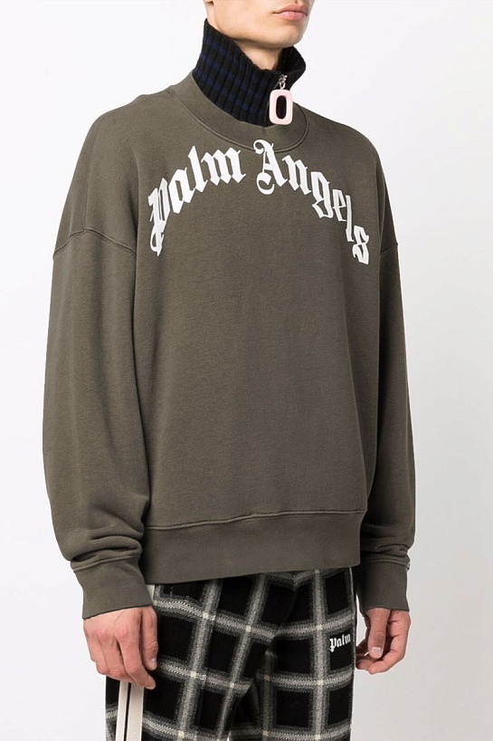 Мужской тёмно-зелёный костюм Palm Angels Curved Logo