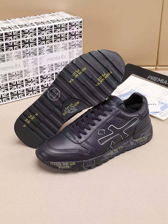 Кожаные кроссовки с мехом Premiata low-top - Navy