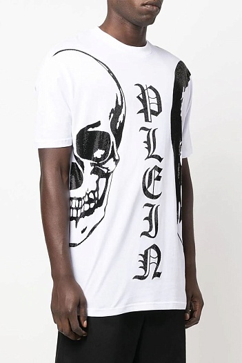 Белая оверсайз футболка со стразами Philipp Plein The Skull   