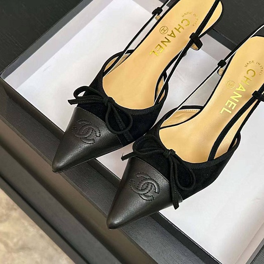 Женские кожаные туфли на каблуке Chanel premium   