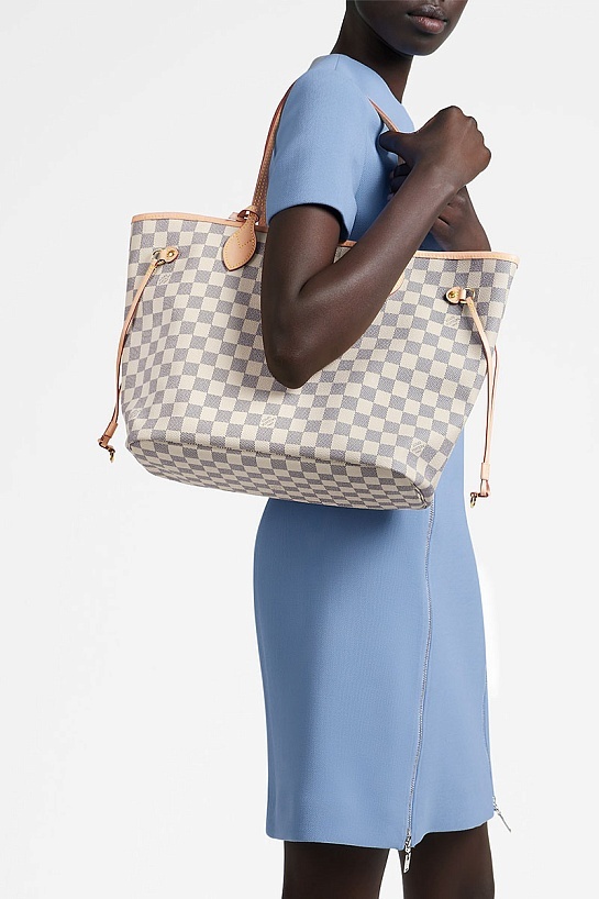 Женская кожаная сумка Louis Vuitton Neverfull MM Damier Azur 33x30 см