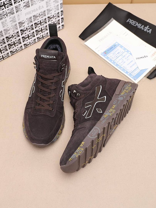Замшевые кроссовки с мехом Premiata high-top - Brown