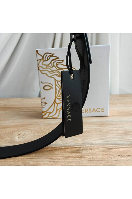 Кожаный чёрный ремень Versace (длина 90 / 95 см)